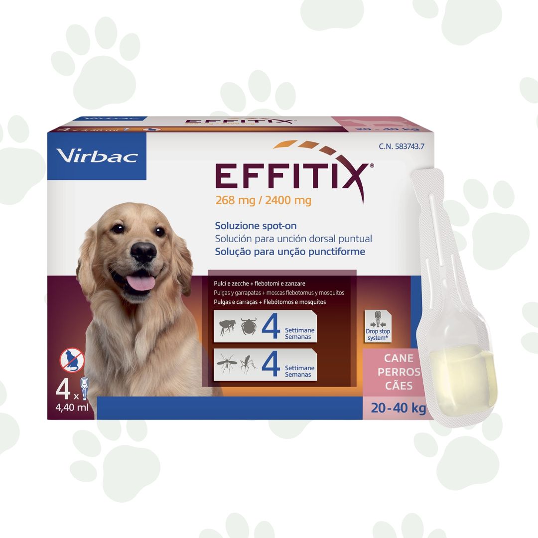 Confezione da quattro pipette di antiparassitari per cani 20-40kg Effitix.