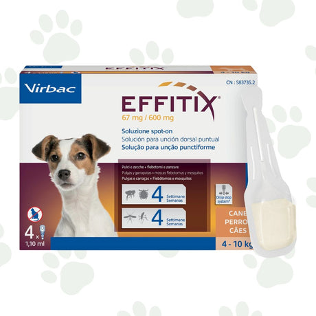 Confezione da quattro pipette di antiparassitari per cani 4-10 kg Effitix.