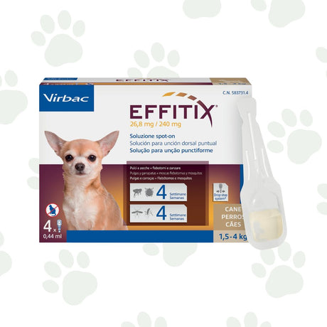 Confezione da quattro pipette di antiparassitari per cani 1,5-4kg Effitix.
