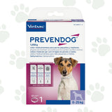 Confezione di un collare antiparassitario per cani piccoli Prevendog.