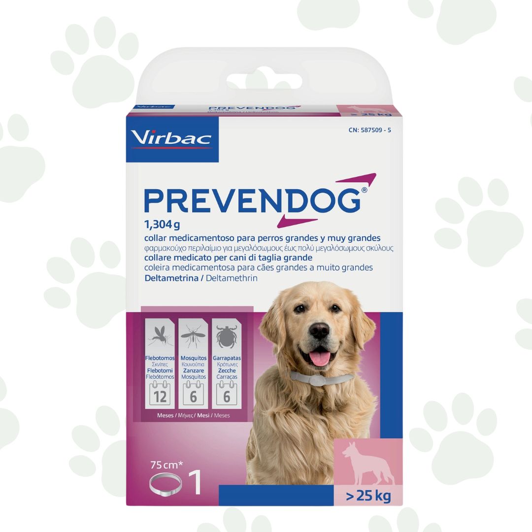 Confezione di un collare antiparassitario per cani grandi Prevendog.