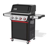 Barbecue a gas Weber Spirit EP-425 visto di tre quarti sinistro con ripiani laterali aperti.
