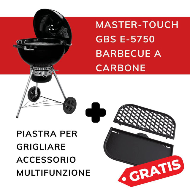 Kit promozionale Weber composto da barbecue a carbone Master-Touch GBS E-5750 e piastra multifunzione in omaggio.