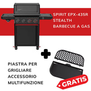 Kit promozionale Weber composto da barbecue a gas Spirit EPX-435R Stealth e piastra multifunzione in omaggio.
