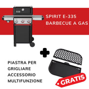 Kit promozionale Weber composto da barbecue a gas Spirit E-335 e piastra multifunzione in omaggio.