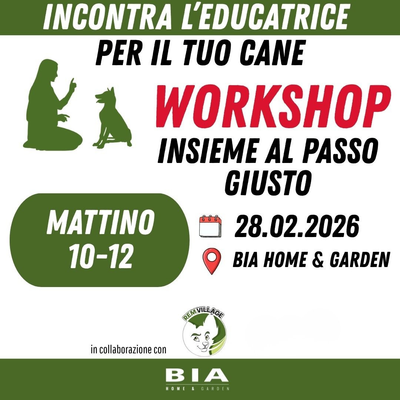 Locandina del workshop "Camminiamo insieme" del 28 febbraio 2026 presso Bia Home&Garden.