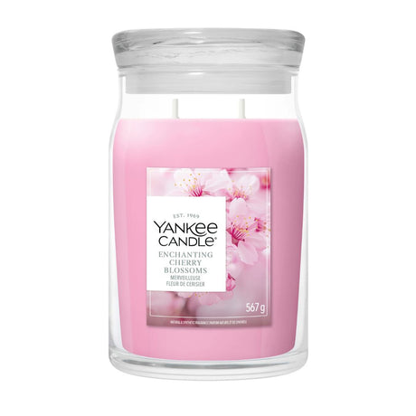 Candela Yankee Candle Enchanting Cherry Blossoms grande in giara di vetro.