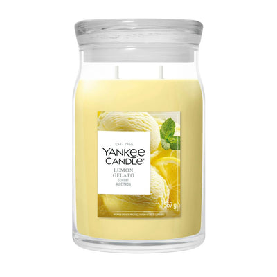 Candela Yankee Candle Lemon Gelato grande in giara di vetro.