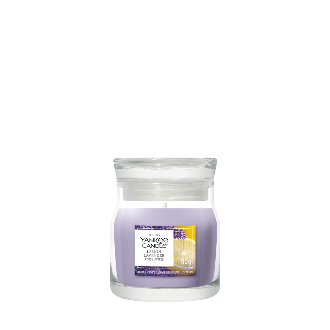 Candela Yankee Candle Lemon Lavender piccola in giara di vetro.