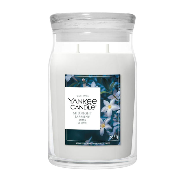 Candela Yankee Candle Midnight Jasmine grande in giara di vetro.