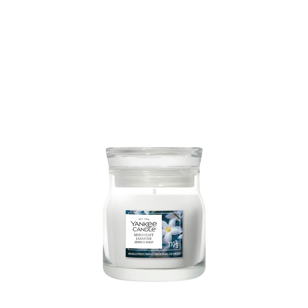 Candela Yankee Candle Midnight Jasmine piccola in giara di vetro.