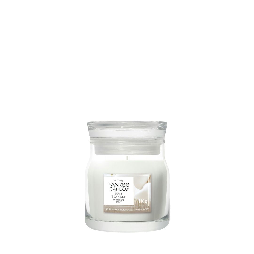 Candela Yankee Candle Soft Blanket piccola in giara di vetro.
