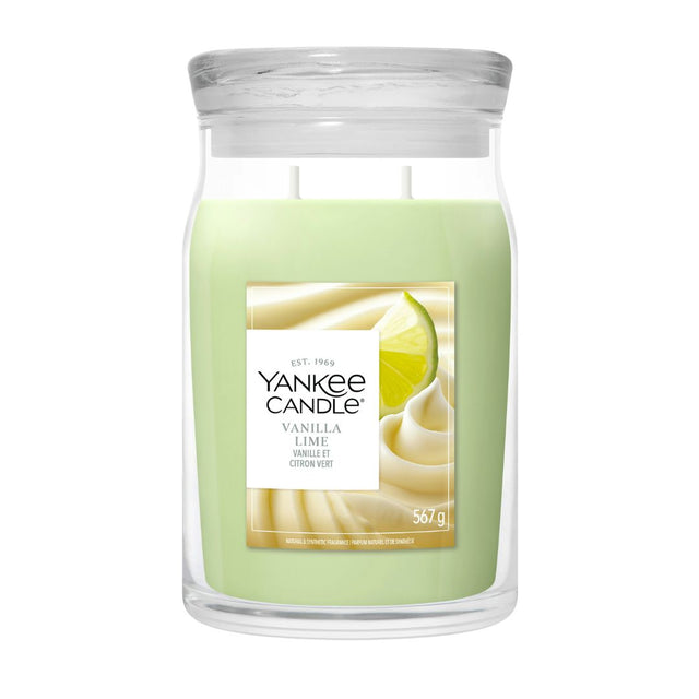 Candela Yankee Candle Vanilla Lime grande in giara di vetro.