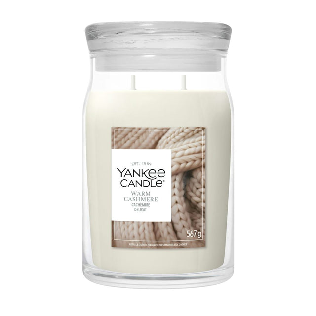 Candela Yankee Candle Warm Cashmere grande in giara di vetro.