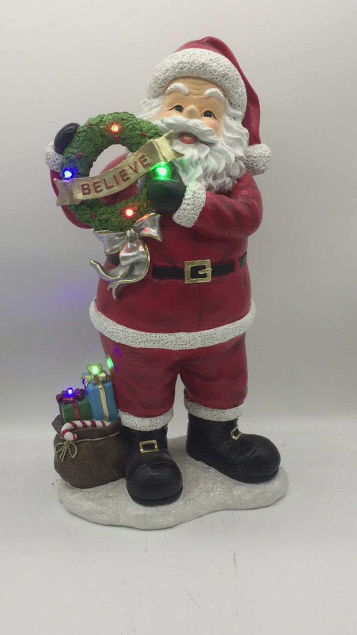 Santa Claus con Ghirlanda Luminosa - Statuetta di Babbo Natale
