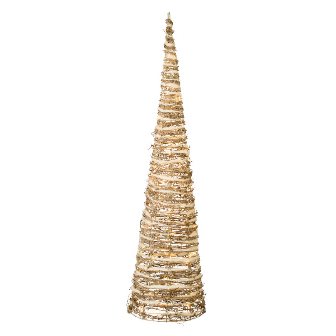Cono Luminoso in Rattan Innevato - Decorazione natalizia da interno