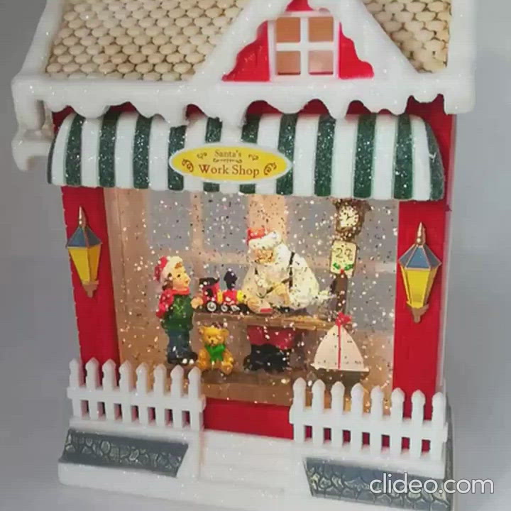 Casetta Laboratorio di Babbo Natale con Glitter in movimento e LED