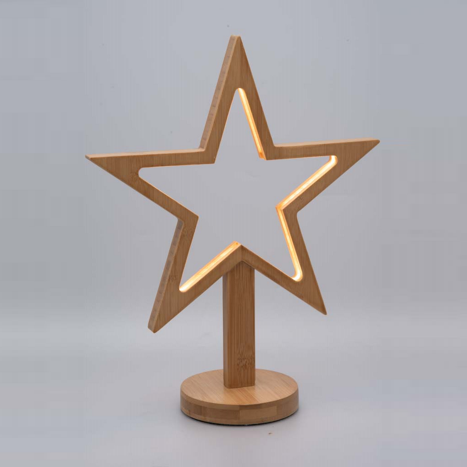 Stella di legno con base - Stella luminosa di Natale