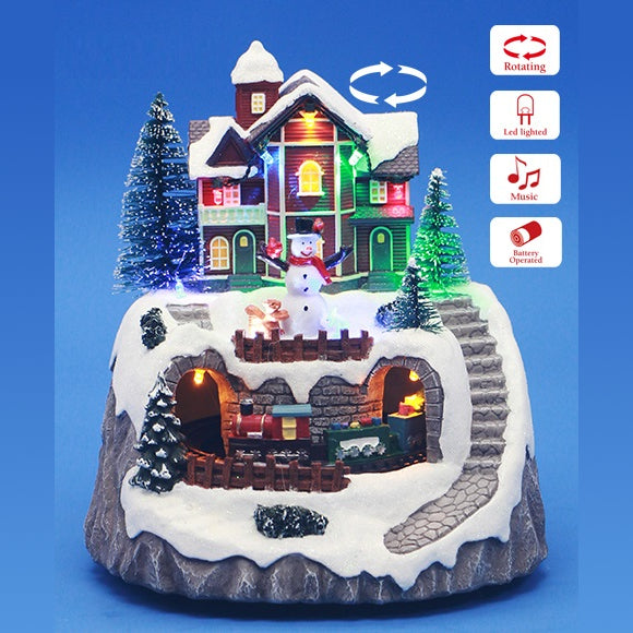 Villaggio con Pupazzo di Neve - Carillon natalizi in movimento
