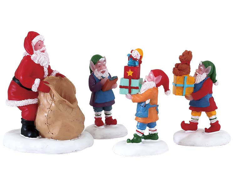 Present Procession 72553 - Personaggi Lemax: Babbo Natale e i suoi elfi preparano i regali da portare ai bambini