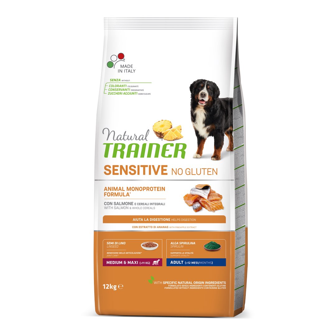 ADULT SENZA GLUTINE SALMONE 12 KG Cibo per Cani NATURAL TRAINER