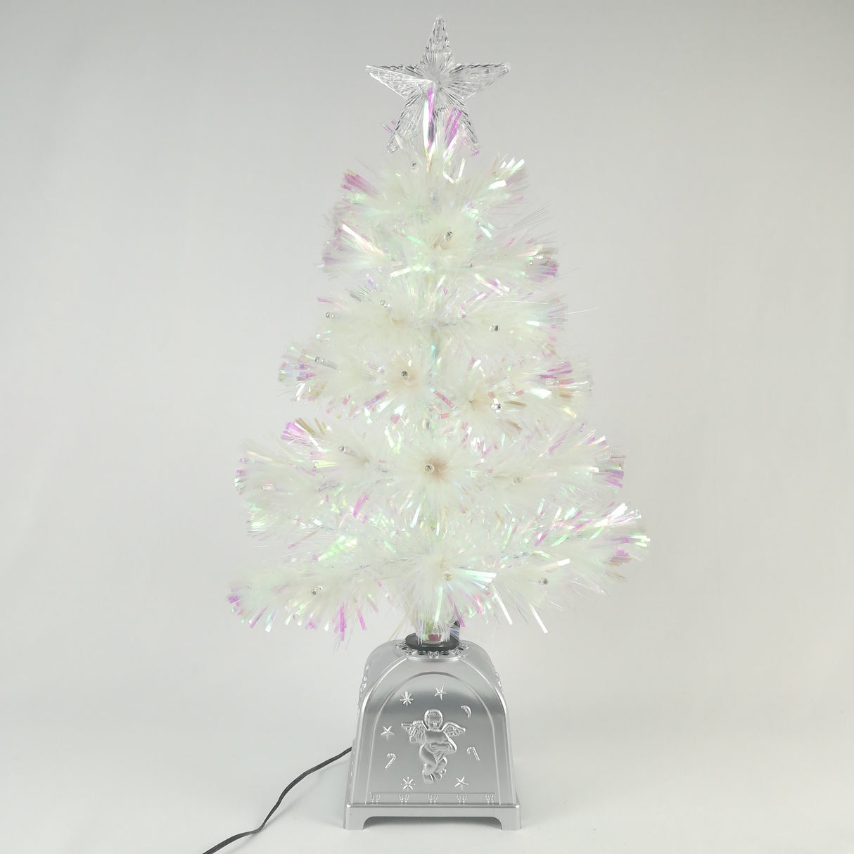 Albero Bianco a Fibre Ottiche e Strobo H60cm Decorazioni Luminose BIA Home & Garden