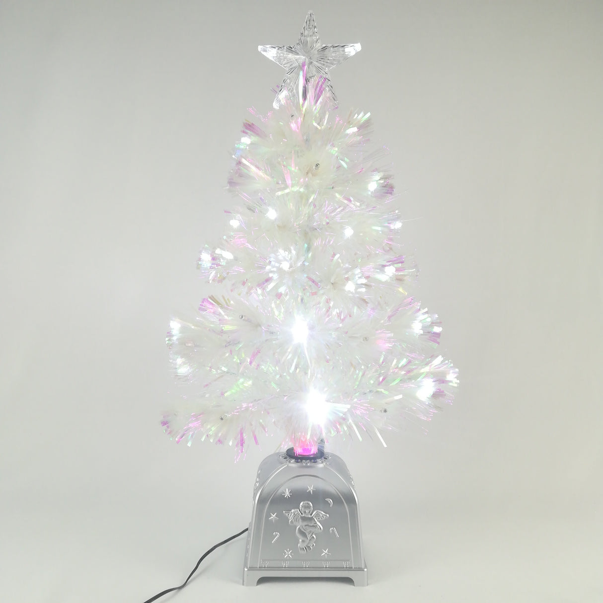 Albero Bianco a Fibre Ottiche e Strobo H60cm Decorazioni Luminose BIA Home & Garden