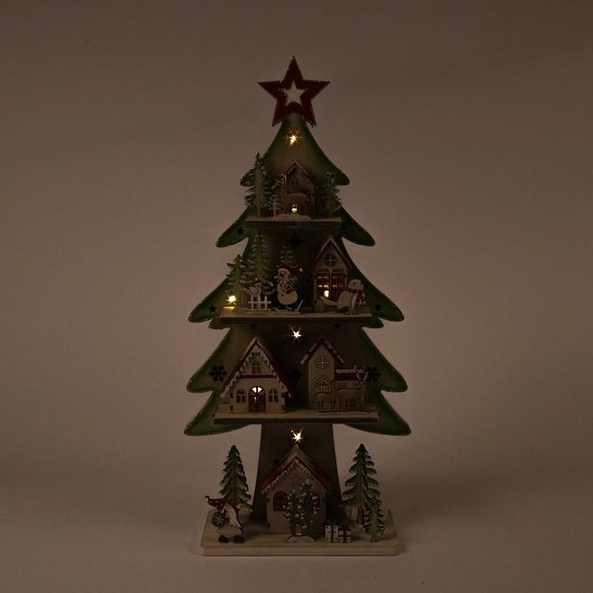 Albero con Casette e LED 23XH47CM in Legno Decorazioni Luminose Garden Team