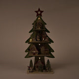 Albero con Casette e LED 23XH47CM in Legno Decorazioni Luminose Garden Team