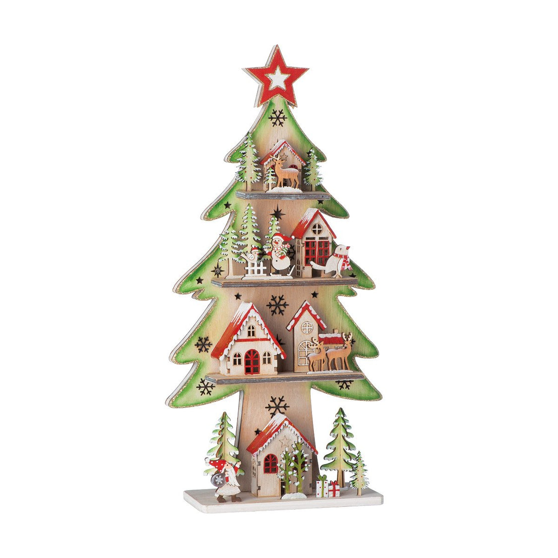 Albero con Casette e LED 23XH47CM in Legno Decorazioni Luminose Garden Team
