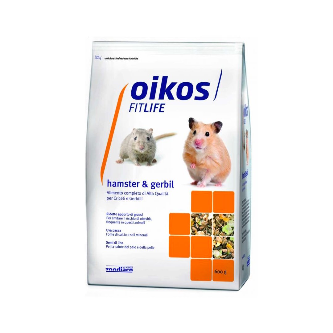 ALIMENTO COMPLETO PER CRICETI & GERBILLI 600 GR Cibo per Roditori Oikos