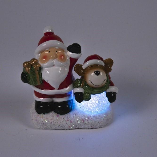 Babbo Natale con Renna LED H12CM Decorazioni Luminose Garden Team