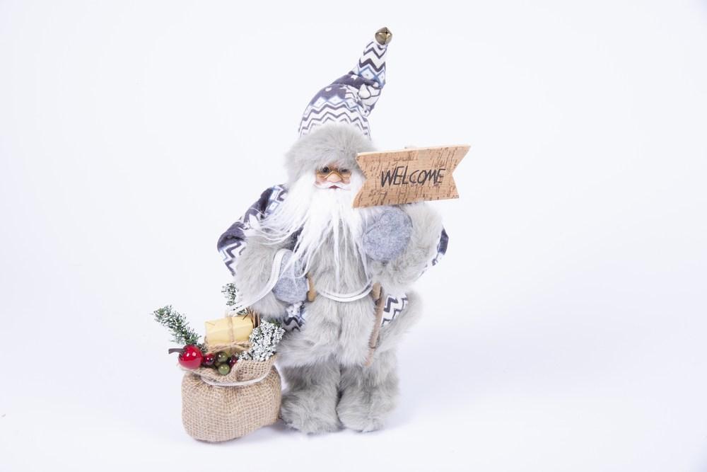 Babbo Natale con Sacco H30CM Bianco-Blu-Grigio Decorazioni Appoggio Garden Team