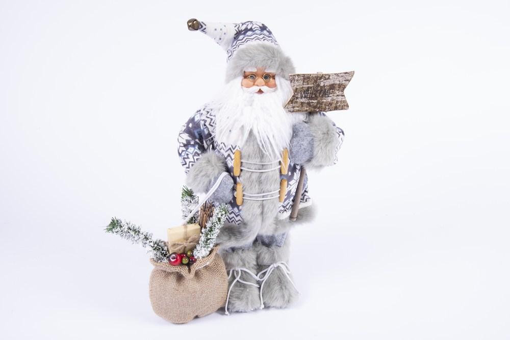 Babbo Natale con Sacco H45CM Bianco-Blu-Grigio Decorazioni Appoggio Garden Team