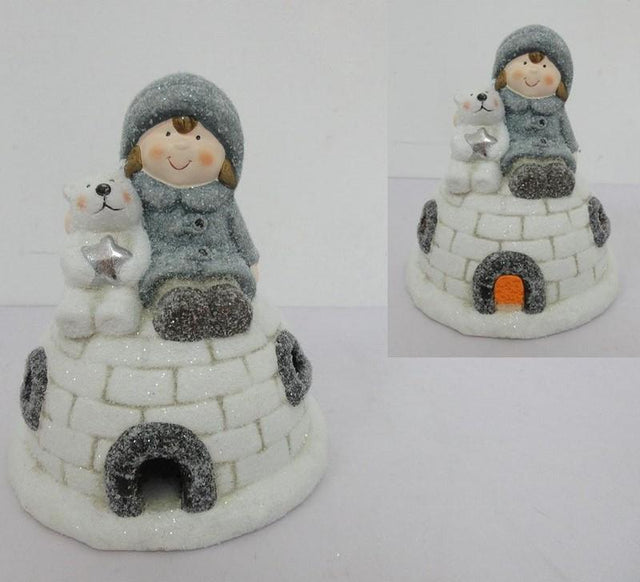 Bimba su Igloo Dia 14.5xH16CM in Terraglia Decorazioni Luminose Garden Team