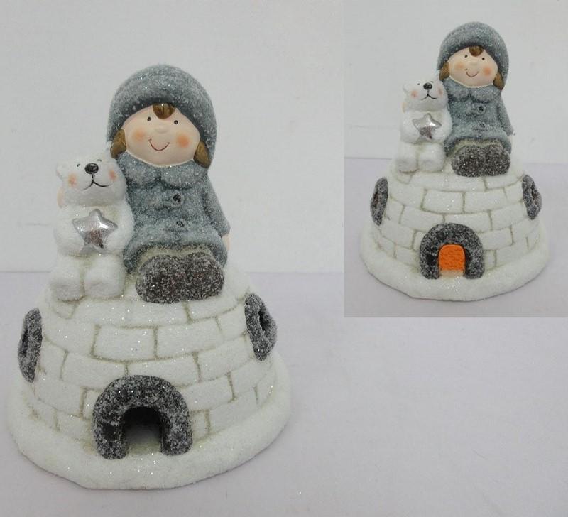 Bimba su Igloo Dia 14.5xH16CM in Terraglia Decorazioni Luminose Garden Team