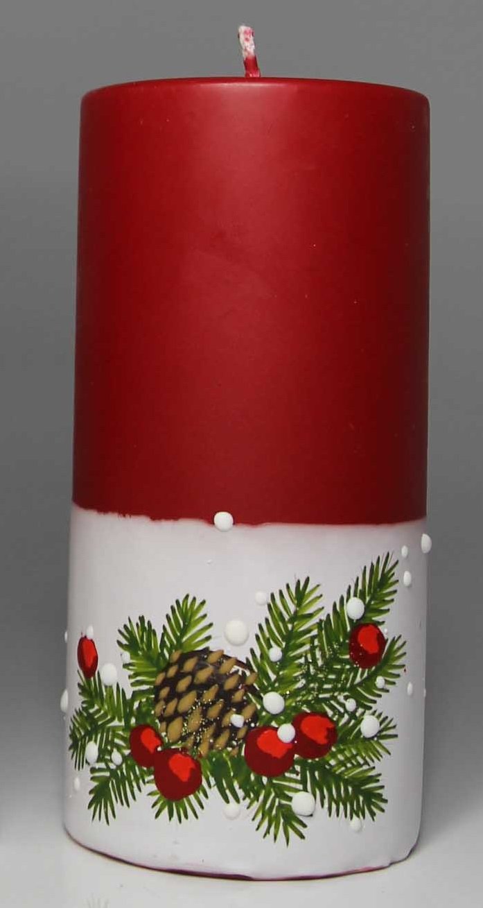 Candela Cilindro dia 7xh cm Decoro Pino-Pigne-Sfere Candele Natalizie Decorate Garden Team