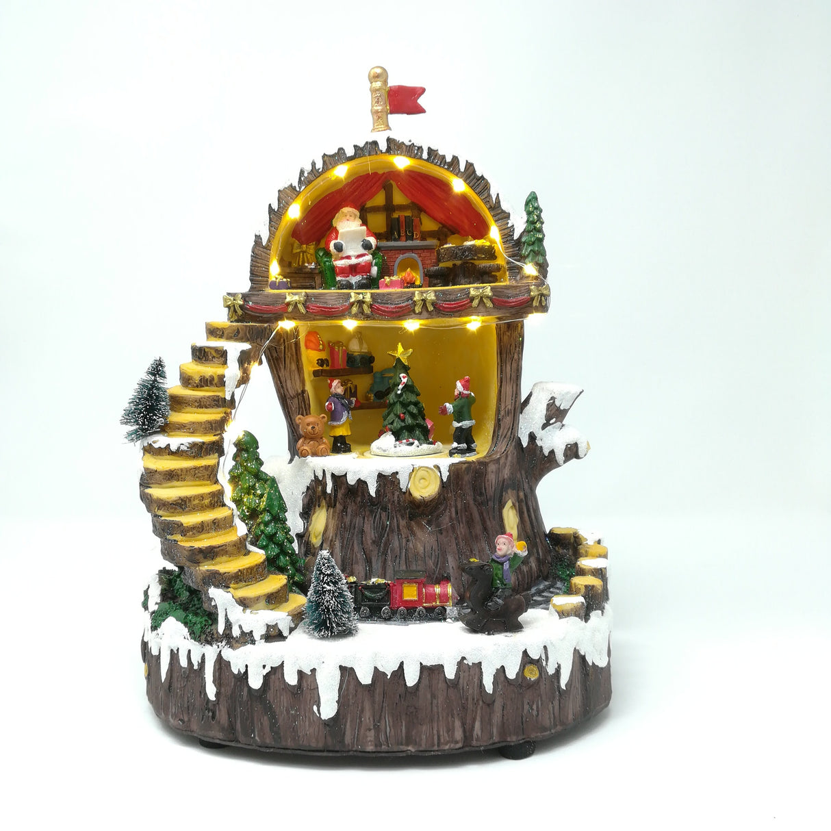 Casa di Babbo Natale nell'Albero con Treno che Gira Paesaggi e Scene Natalizie Garden Team