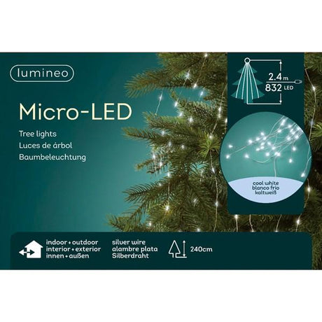 Cascata 832 MicroLED per Alberi di Natale da 2.40 mt Bianco Freddo Luci Albero di Natale Kaeming