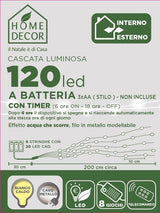 Cascata Cavo Metal Effetto Pioggia 120 LED Bianco Caldo Luci a Batteria Garden Team
