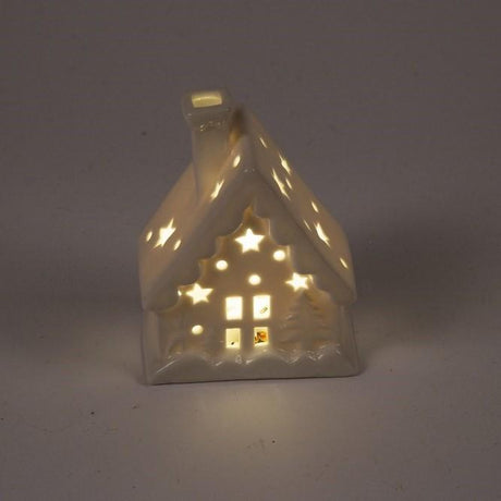 Casetta con LED 9X5,5XH12CM in Porcellana Bianca Decorazioni Luminose Garden Team