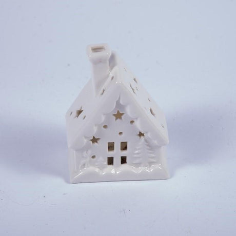 Casetta con LED 9X5,5XH12CM in Porcellana Bianca Decorazioni Luminose Garden Team