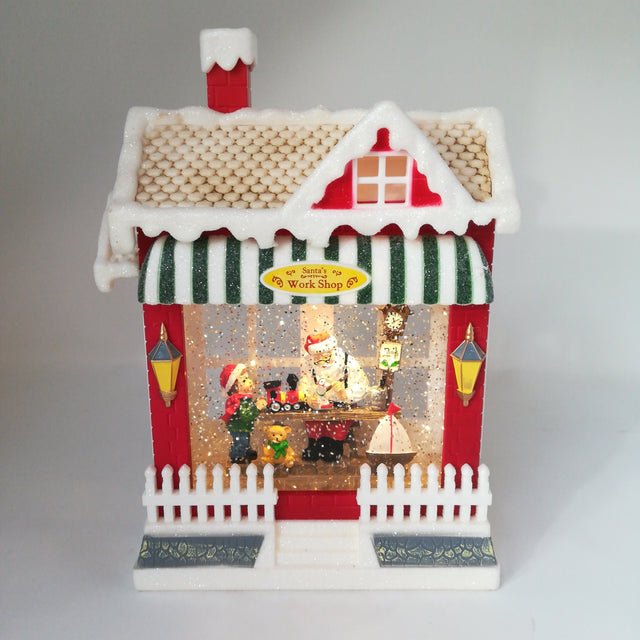 Casetta Laboratorio di Babbo Natale con Glitter in movimento e LED Decorazioni Luminose Garden Team