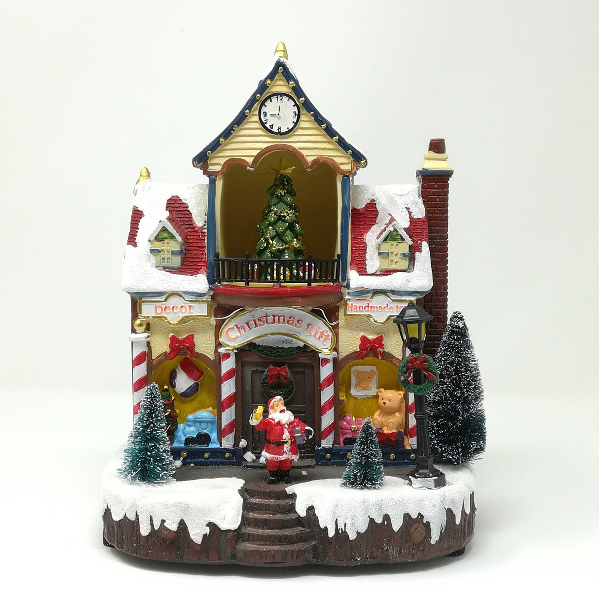 Casetta Natalizia con Babbo Natale e Albero che Gira a Batteria Paesaggi e Scene Natalizie Garden Team