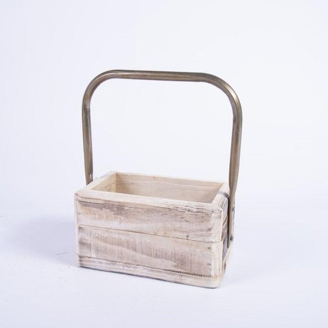 Cassetta con Manico in Metallo 22X14XH12/29CM in Legno Naturale Portavaso In Legno Garden Team