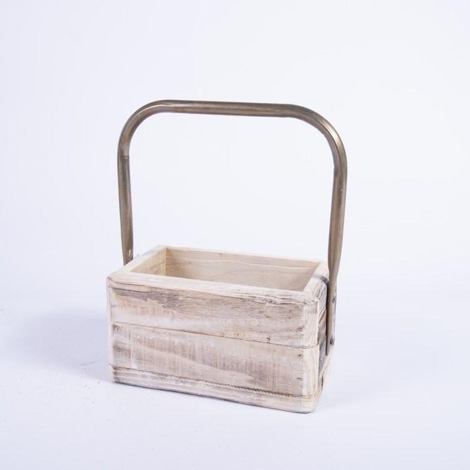 Cassetta con Manico in Metallo 22X14XH12/29CM in Legno Naturale Portavaso In Legno Garden Team