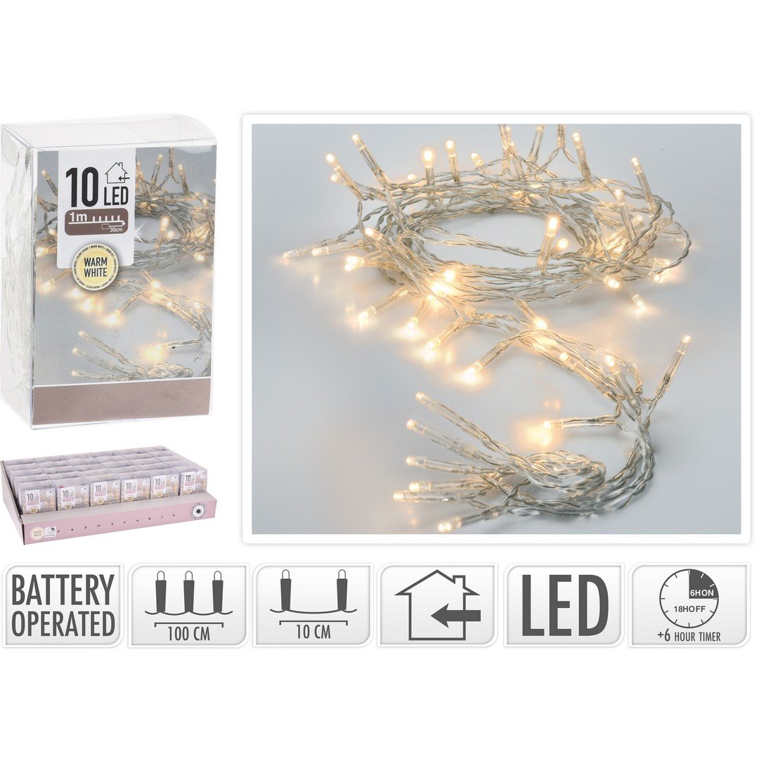 Catena 10 LED a Batteria Lughezza 1 MT USO INTERNO Luci a Batteria KOOPMAN