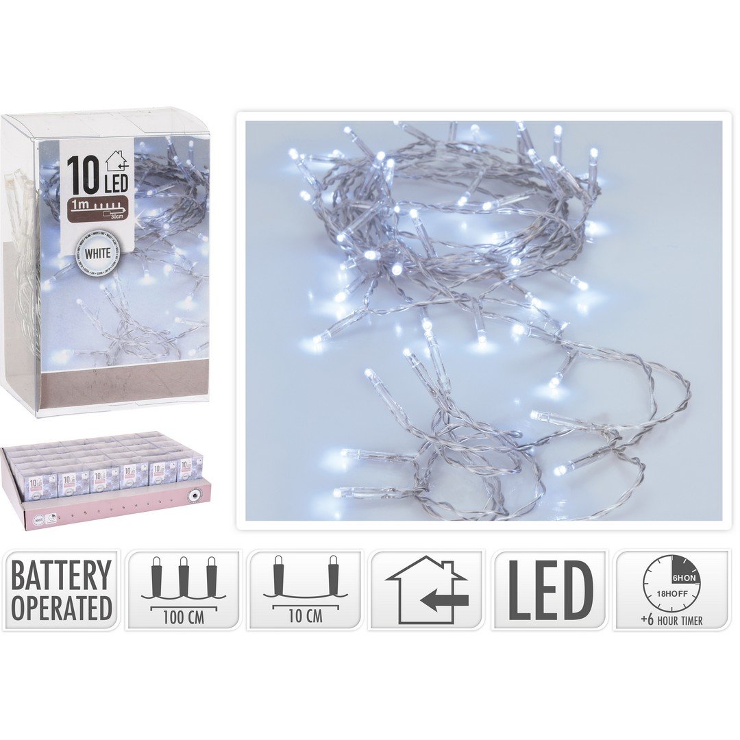 Catena 10 LED a Batteria Lughezza 1 MT USO INTERNO Luci a Batteria KOOPMAN