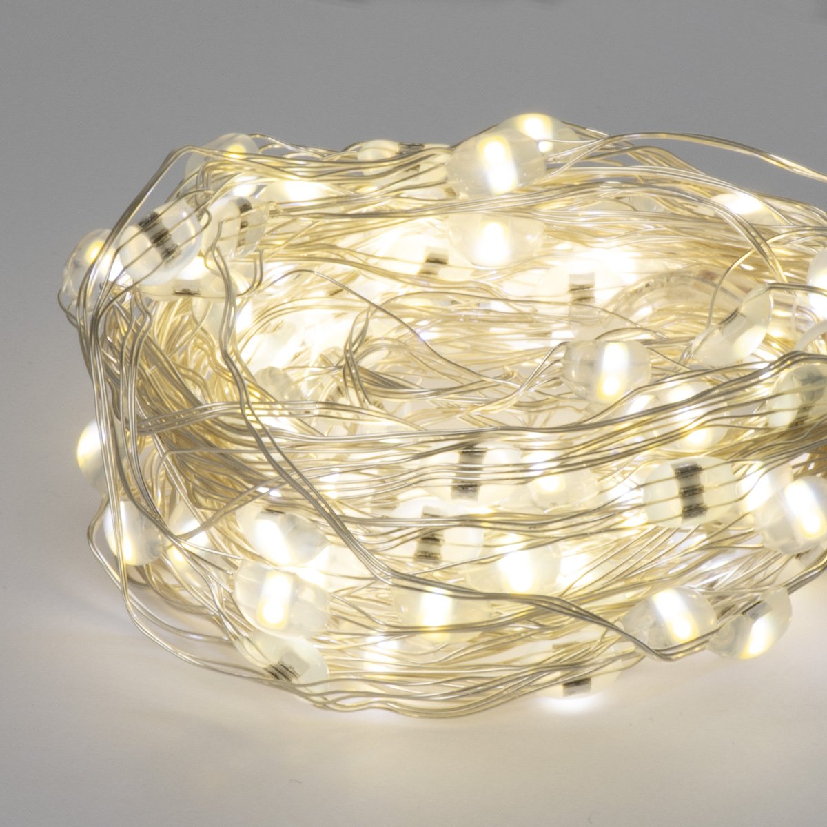 Cavo Metal Color Argento 100 LED Batteria Uso ESTERNO Luci a Batteria Garden Team
