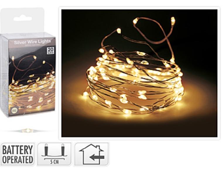 Cavo Metal color Oro 20 LED Bianco Caldo 1 MT Uso INTERNO Luci a Batteria KOOPMAN